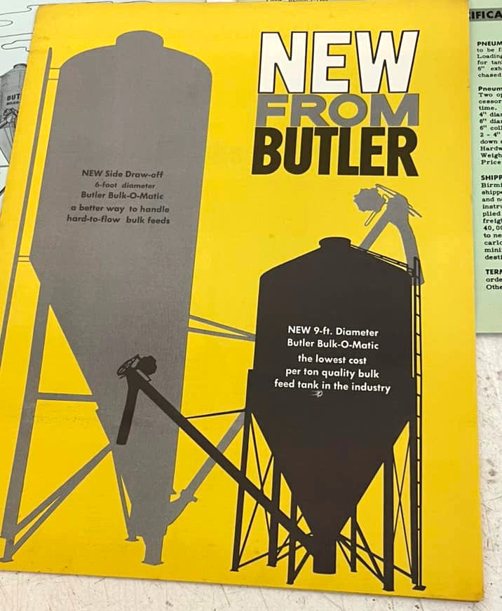 Vtg Butler Grain Bins Bulk O Matic Tanks Trans Duct Assembly Schematic Ad Bundle