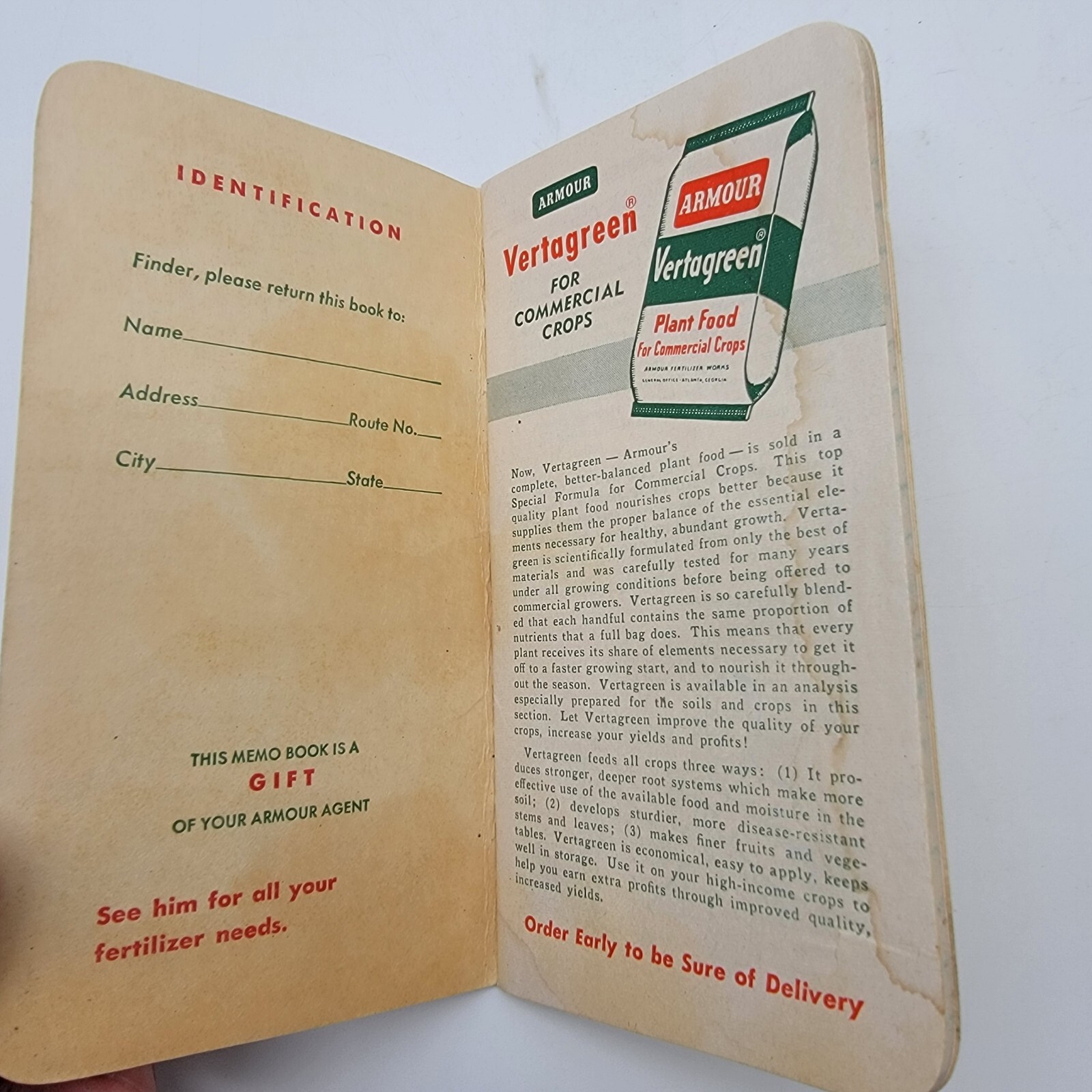 Armour Fertilizers Pocket Memo Book 1958/59 Calendar Nice Cover Unused