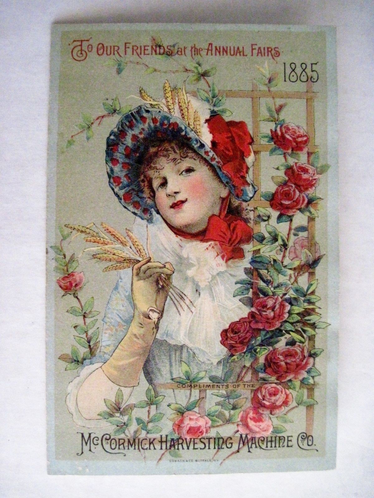 Victorian 1885 Trade Card for « McCormick Harvesting Machine » w/ Lovely Lady *