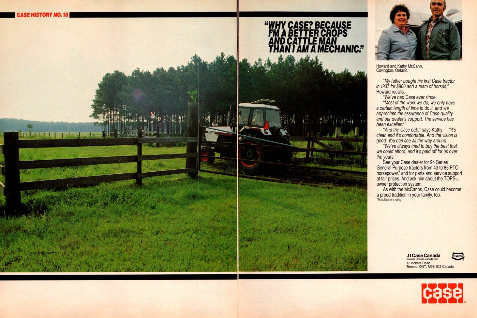 PRINT AD J I Case Canada Tractor 1984 2pg Howard Kathy McCann Covington Ontario