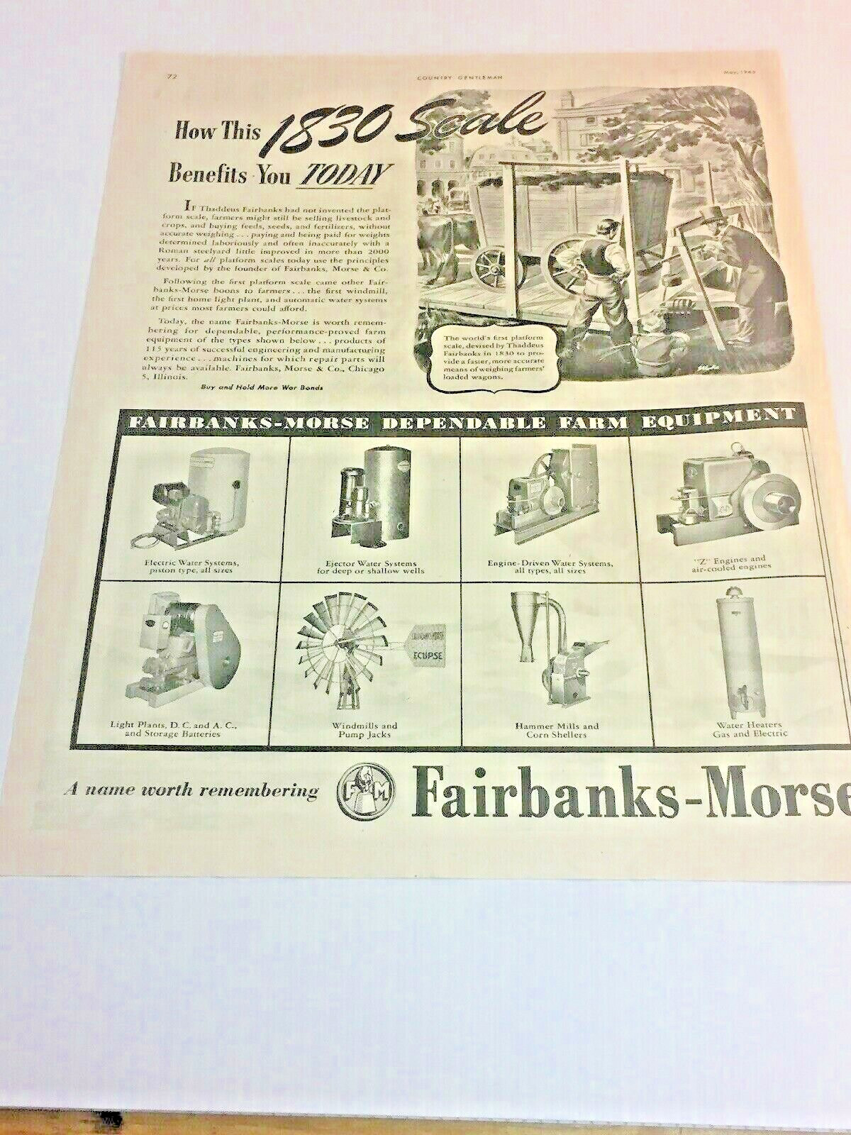 1945 Fairbanks Morse Z Farm Hit & Miss Engine Hammer Mills Windmills Pumps Ad
