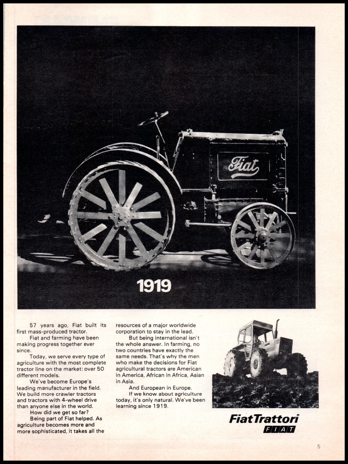 1972 Fiat Trattori 1919 European Farm Tractor 70&rsquo;s Vintage Print Ad