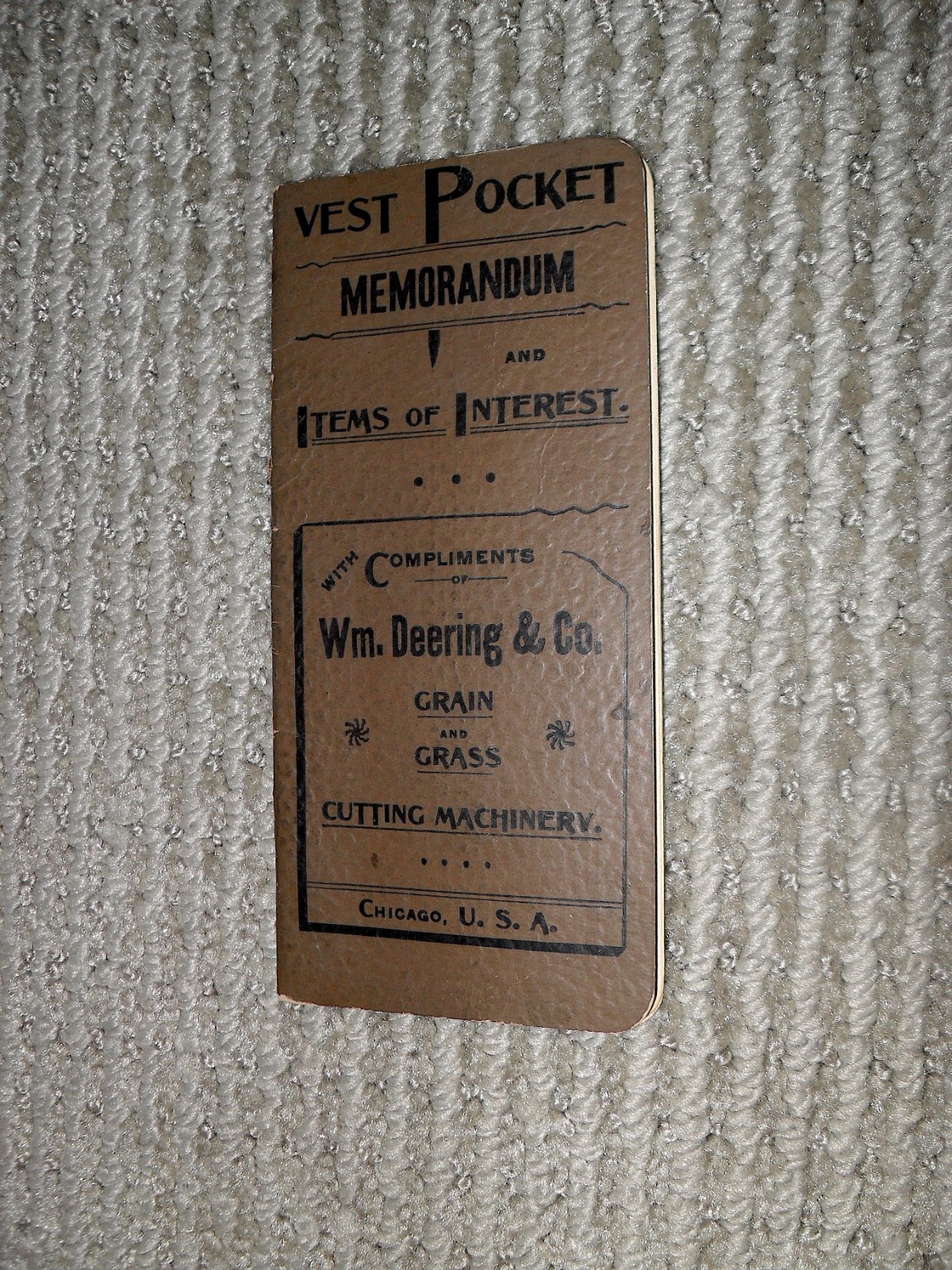 Vtg 1891 Pocket Booklet W. Deering Grain Grass + 1906 Chicago Fertilizer Ad Info
