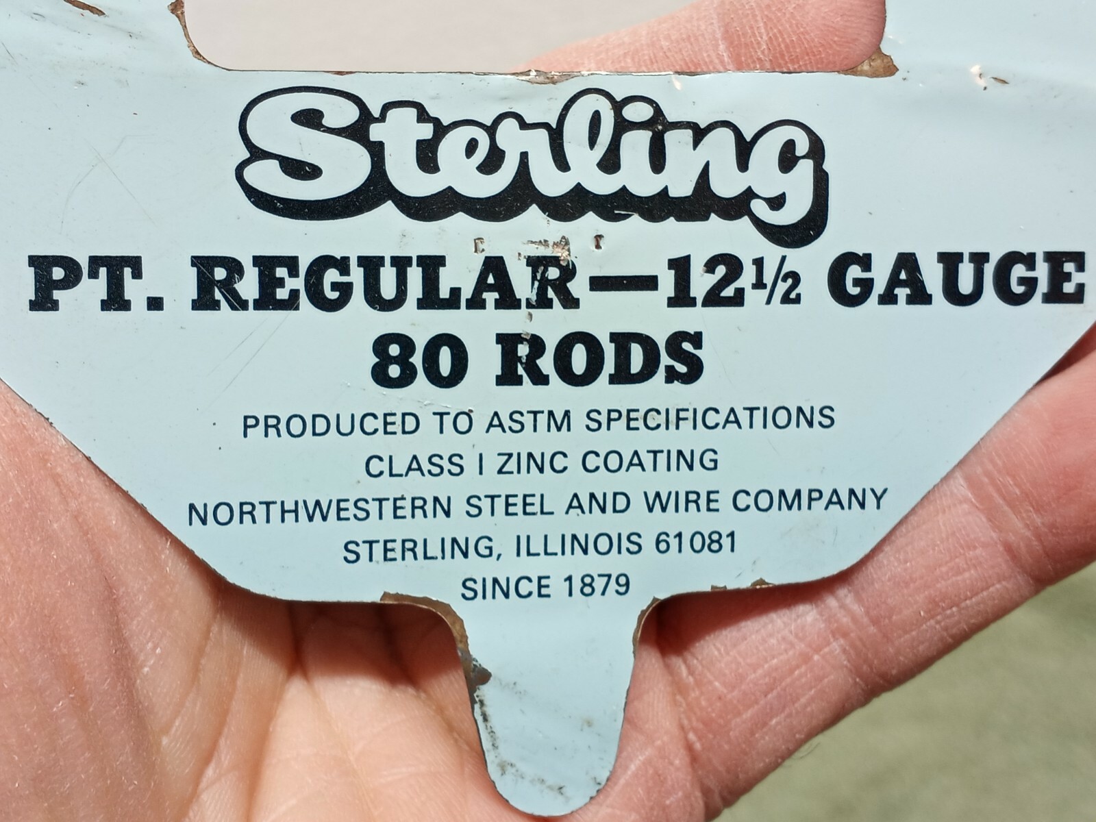 Vtg STERLING BARBED WIRE FENCE TIN METAL SIGN USA NORTHWESTERN STEEL WIRE CO