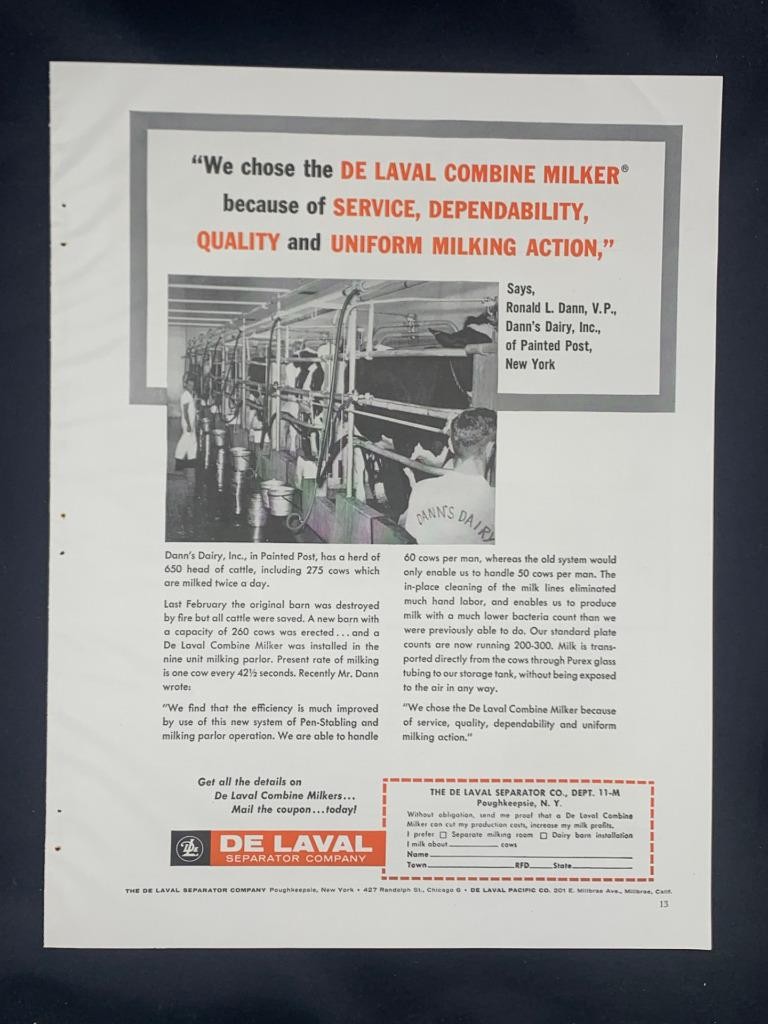 Magazine Ad* – 1957 – De Laval Cream Separator Co., Poughkeepsie, NY