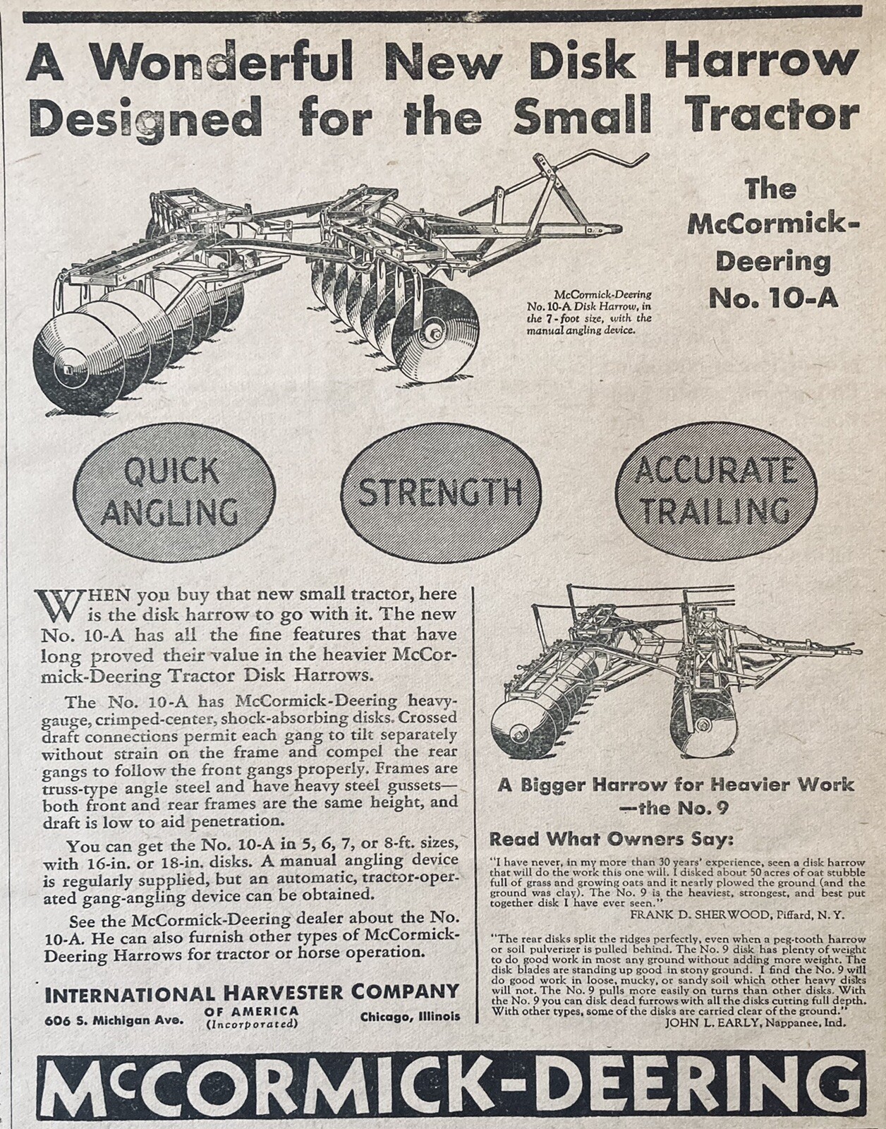 1935 AD.(XH30)~INTERNATIONAL HARVESTER CO. MCCORMICK-DEERING NO.10-A DISK HARROW