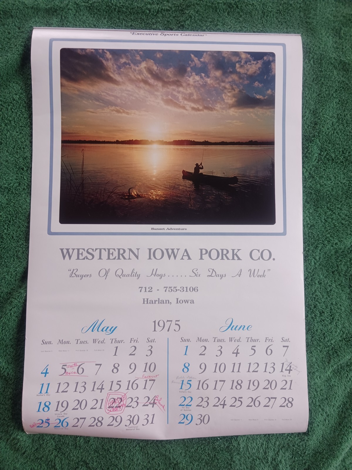 Western Iowa Pork Company Harlan Iowa Partial Calendar 1975