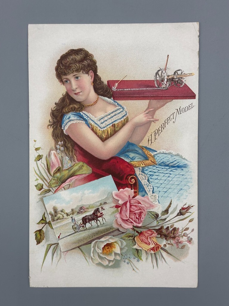 1880s EMERSON TALCOTT Salesman Sample Model FARM Advertising Trade Card ROCKFORD