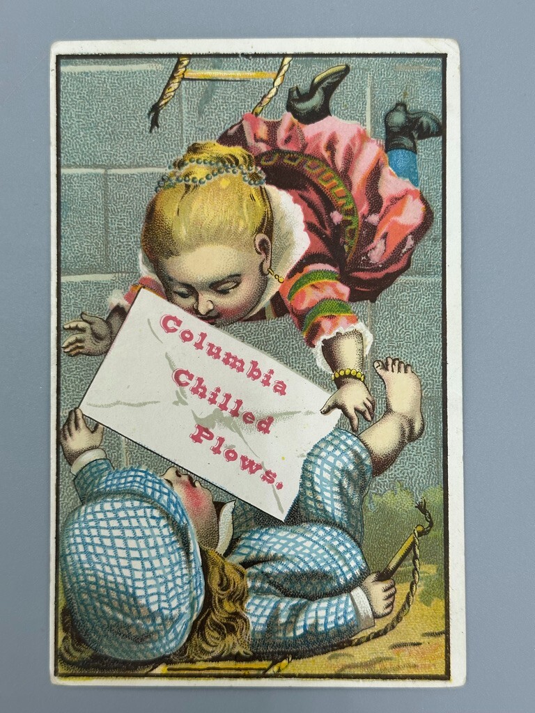 1880s COLUMBIA CHILLED PLOW Love Note FARM Advertising Trade Card COPAKE IRON NY