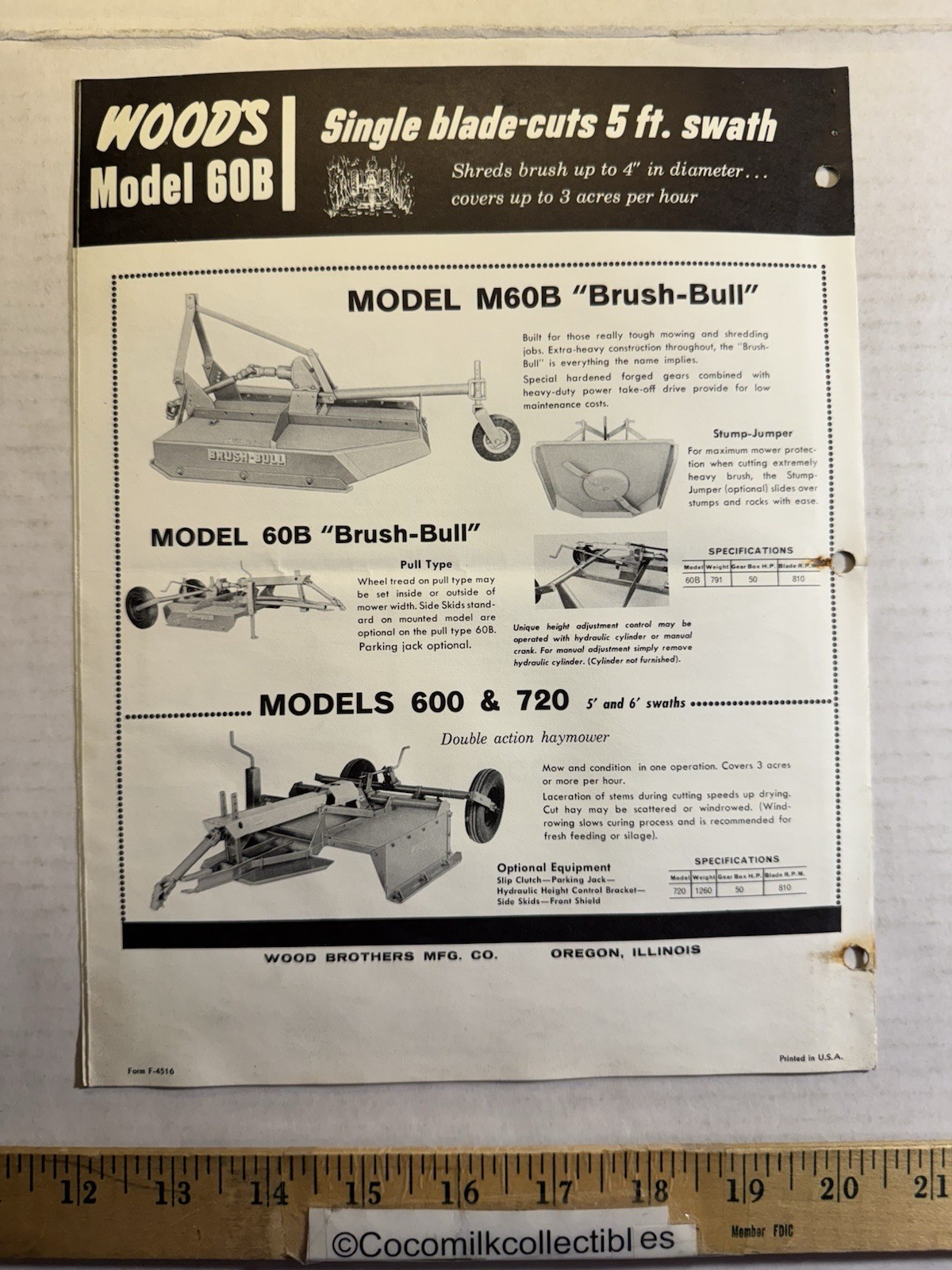 Vintage Wood Brothers MFG CO Wood&rsquo;s Rotary Mowers Sales Brochure Oregon Illinois