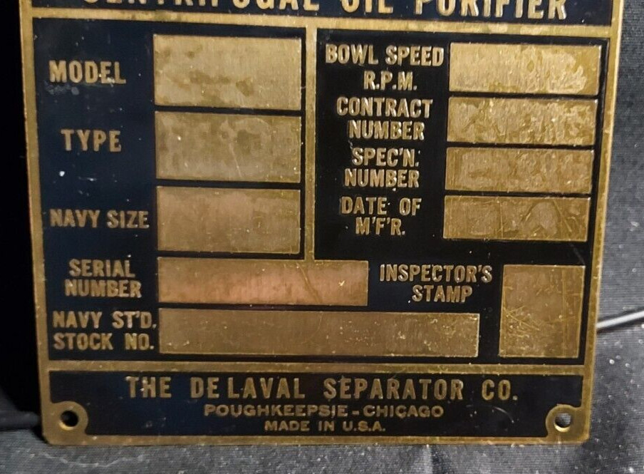 Old Metal Sign Emblem De Laval Uni-Matic Centrifugal Oil Purifier Separator
