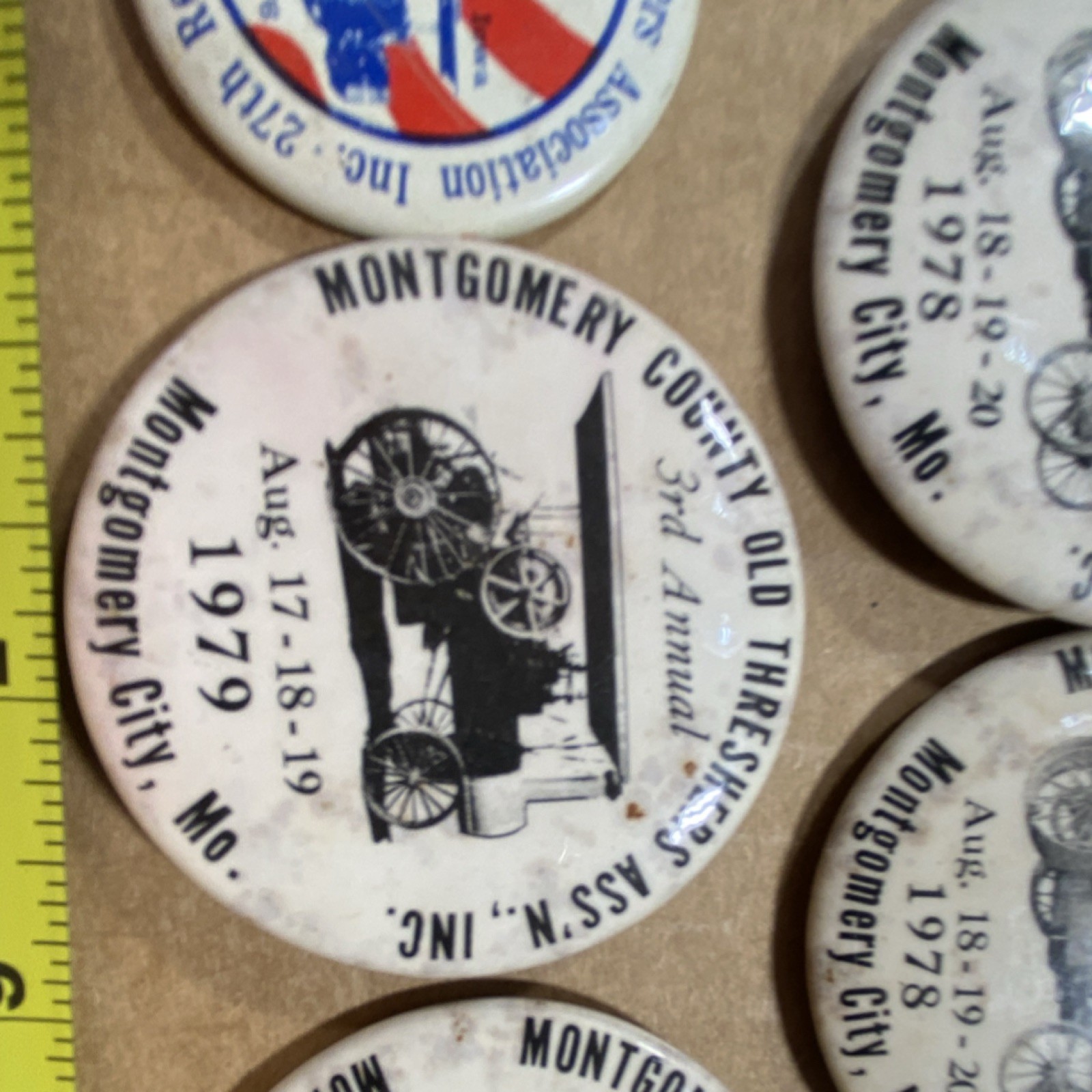 Montgomery County & Mark Twain Old Threshers Agriculture Buttons 1976-1979 Lot