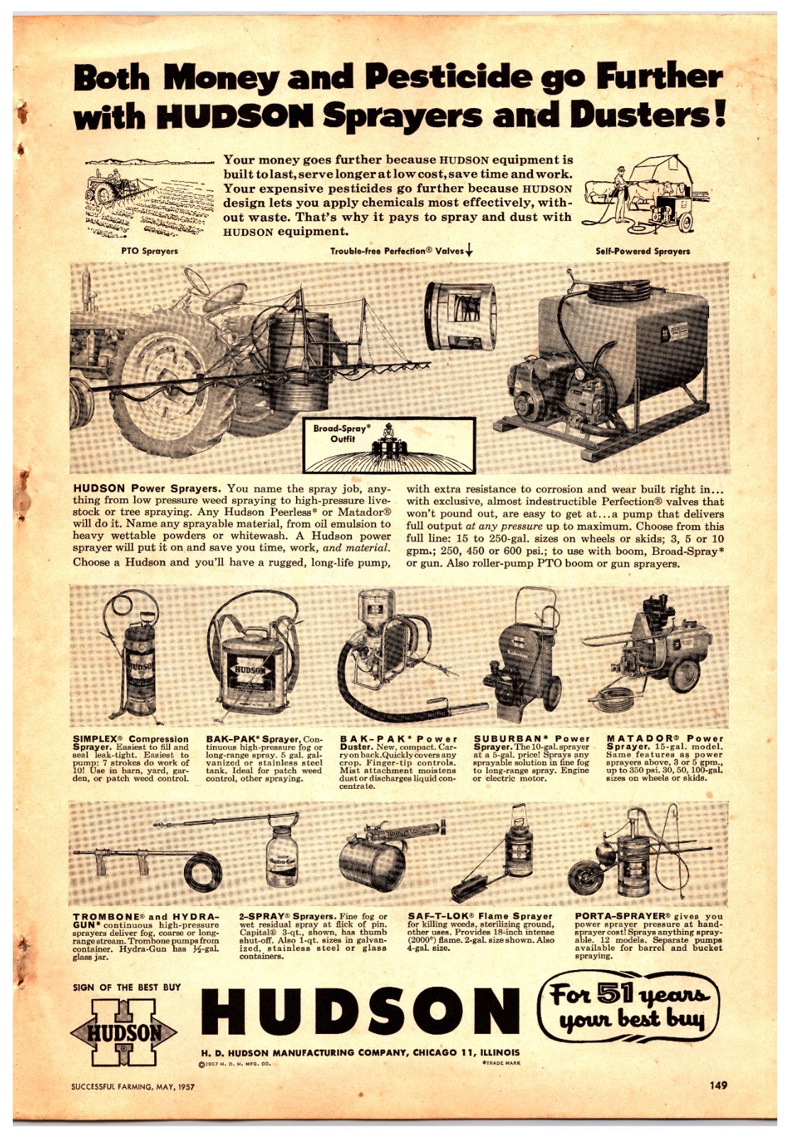 Vintage Original 1957 Hudson Sprayers Print Ad (8in x 12in) Advertisement