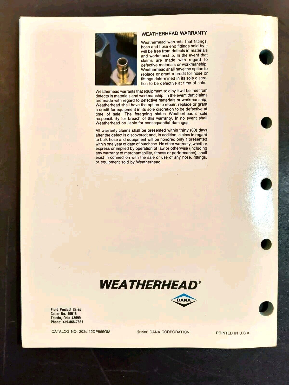 1986 Dana Weatherhead Pipe Fitting Dealer Advertising Catalog Brochure