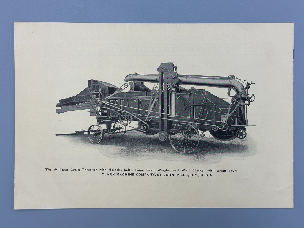 c 1900 CLARK Machine WILLIAMS THRESHER Farm Catalog ST JOHNSVILLE NY Advertising