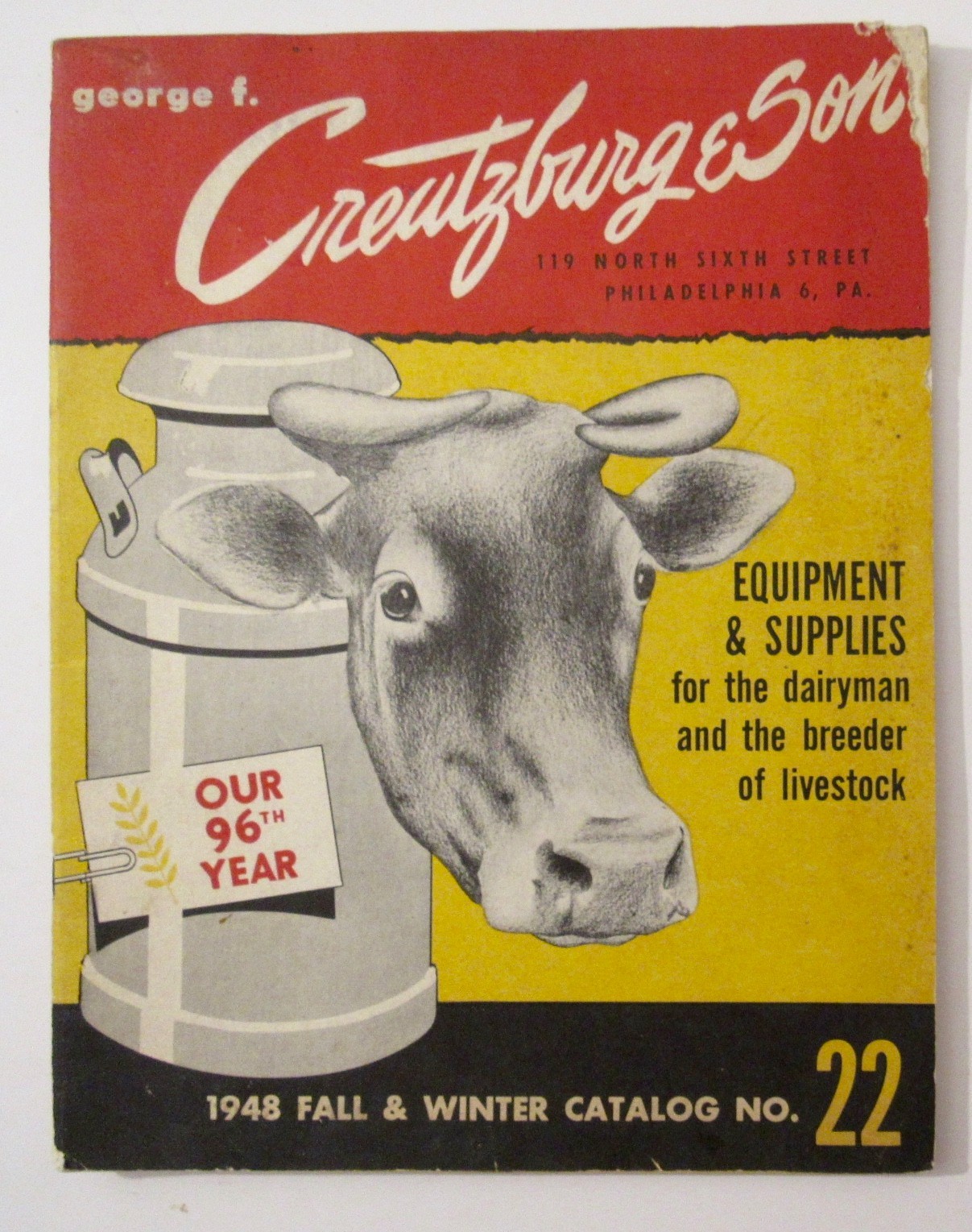 1948 CREUTZBURG & SON Philadelphia PA Dairyman Livestock Cow Farm Supply Catalog