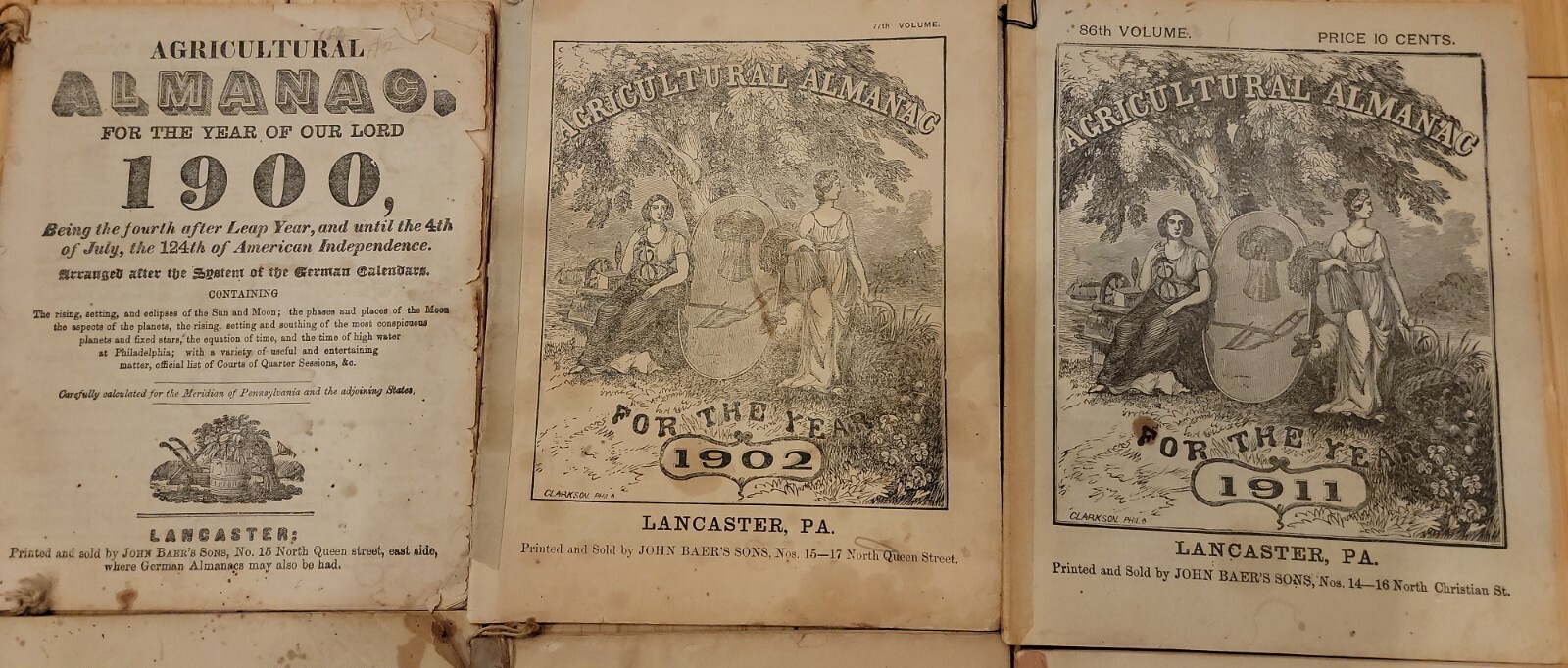 9 Vintage 1900s John Baer&rsquo;s Agricultural Almanac Lancaster, PA Antique Farmers