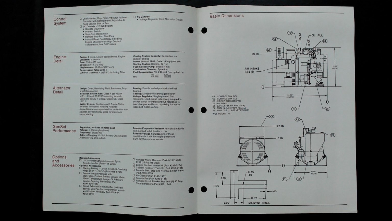Onan 8.0 kW Diesel GenSet Brochure 1992 RV Generator Specs
