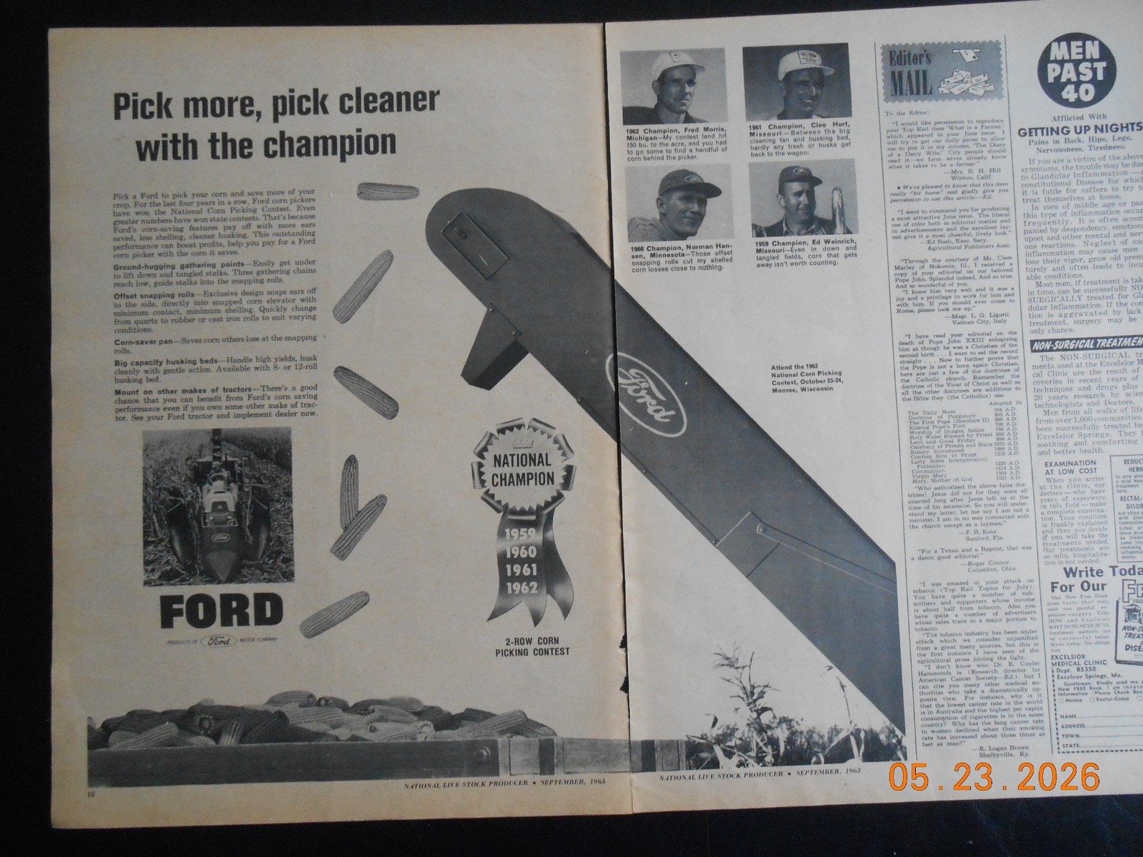 1963 Ford Motor CO Corn Picker Tractor Contest Winner Hess & Clark Ashland OH AD