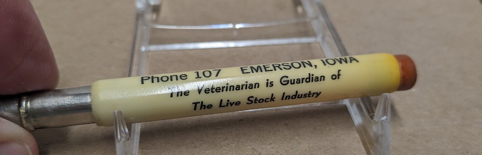 Vintage L. C. Blank Veterinarian Phone 107 Emerson Iowa IA Bullet Pencil