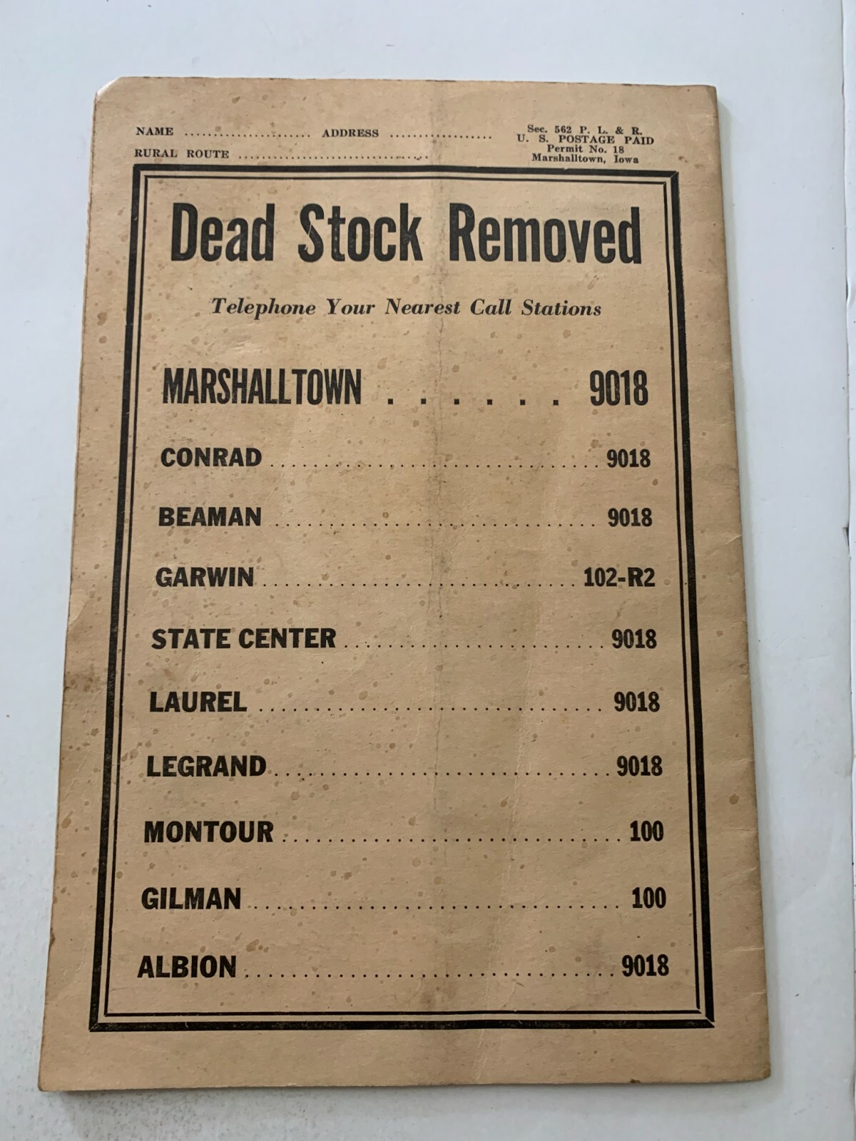 1948 Central Iowa Rendering Co. Marshalltown Iowa Farm Record Book