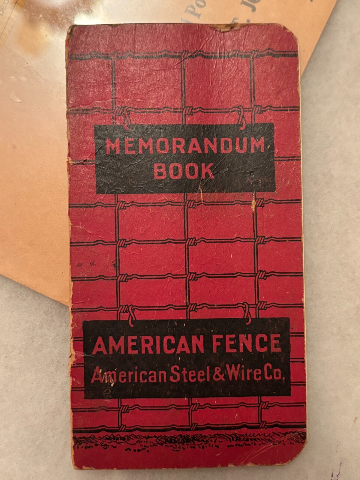 Vintage American Fence American Steel & Wire Co. Red Pocket Memorandum Book