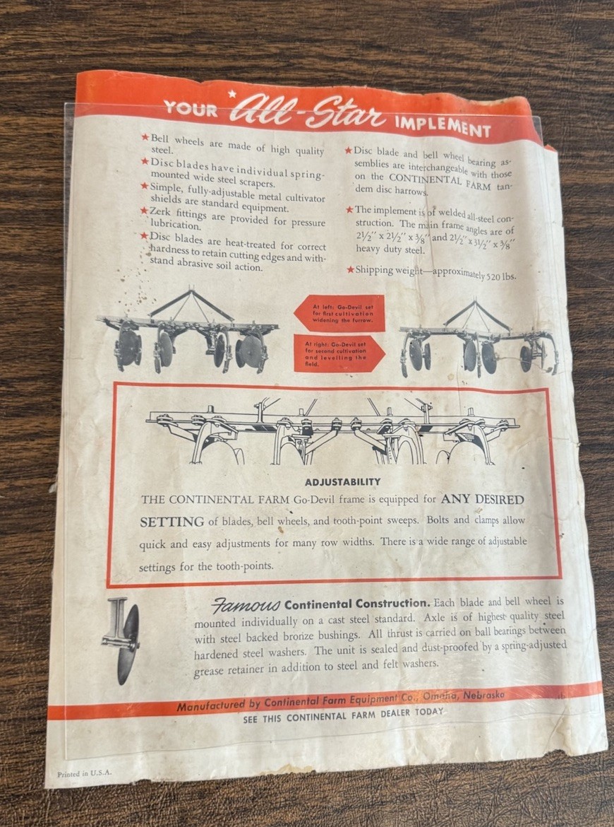 Vtg. Continental Farm Equipment Co. Omaha NE Brochures. Lot of 3