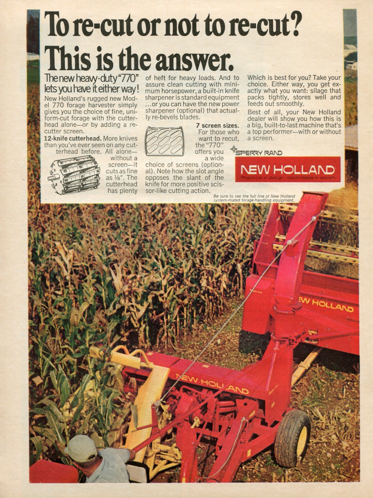 1972 Print Ad of Sperry Rand New Holland NH 770 Tractor Forage Harvester
