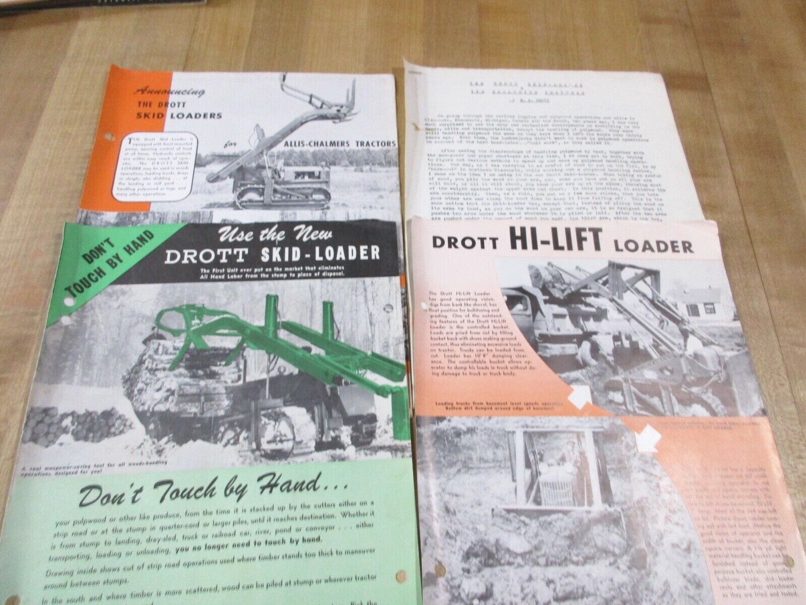 4 Vintage Drott Manufacturing Dealer Brochures. Milwaukee 1946 (ba)
