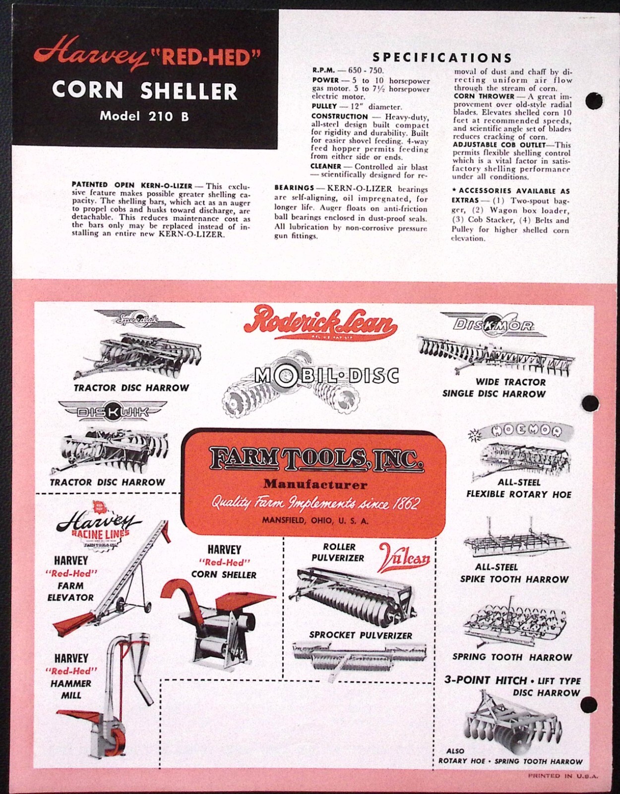 1953 Harvey Racine Lines Corn Sheller KernOLizer Brochure Mansfield OH