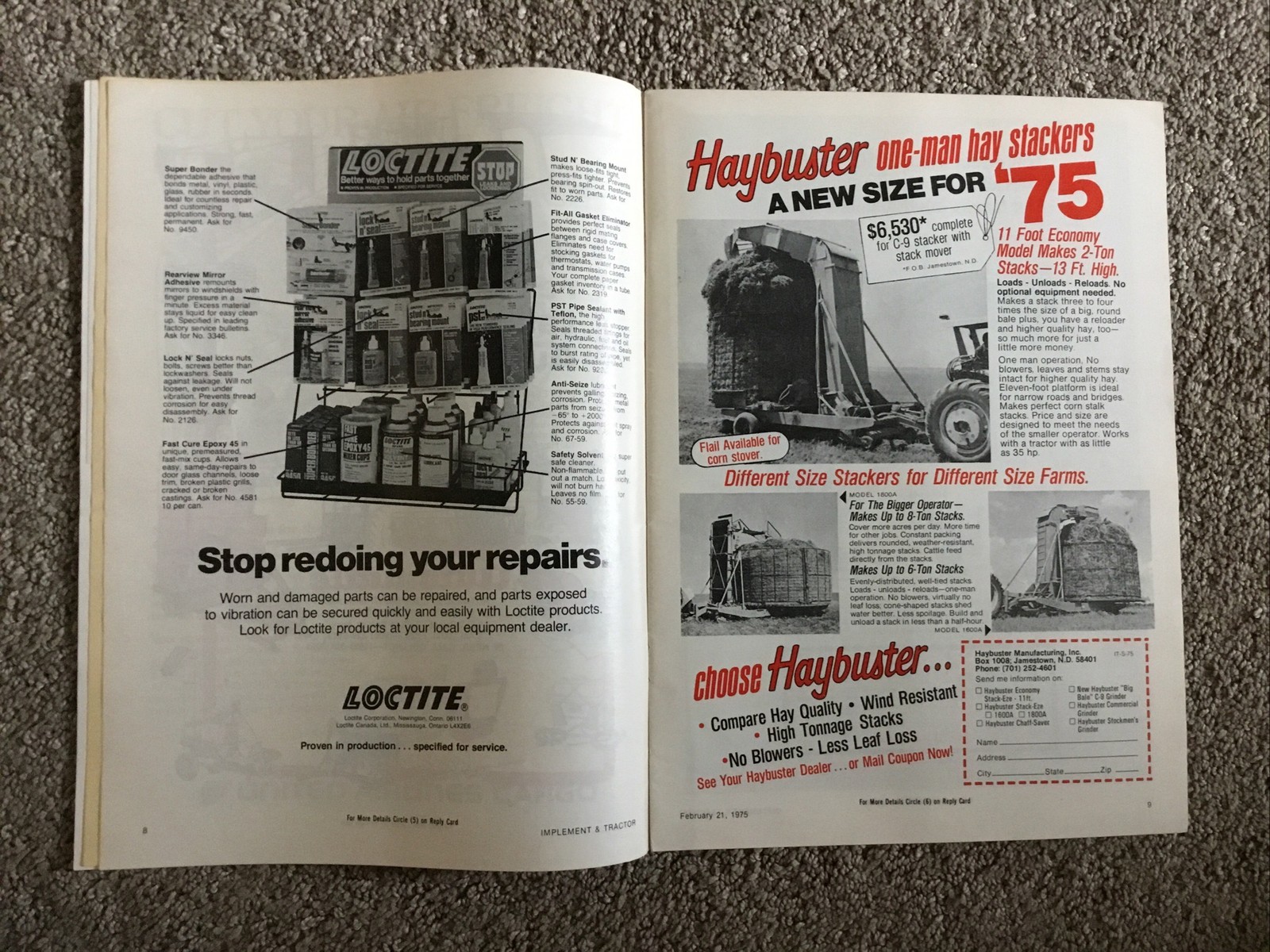 Implement & Tractor Magazine February 21, 1975 Farming Agriculture Vintage Ads J