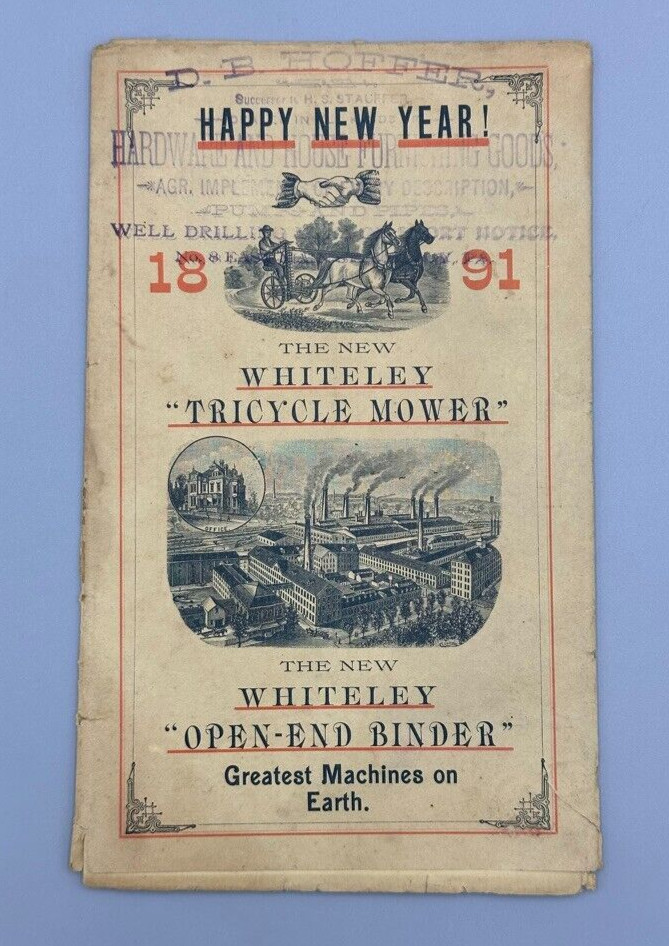 1891 Amos WHITELEY Farm HARVESTING MACHINES Mower Binder Advertising Circular