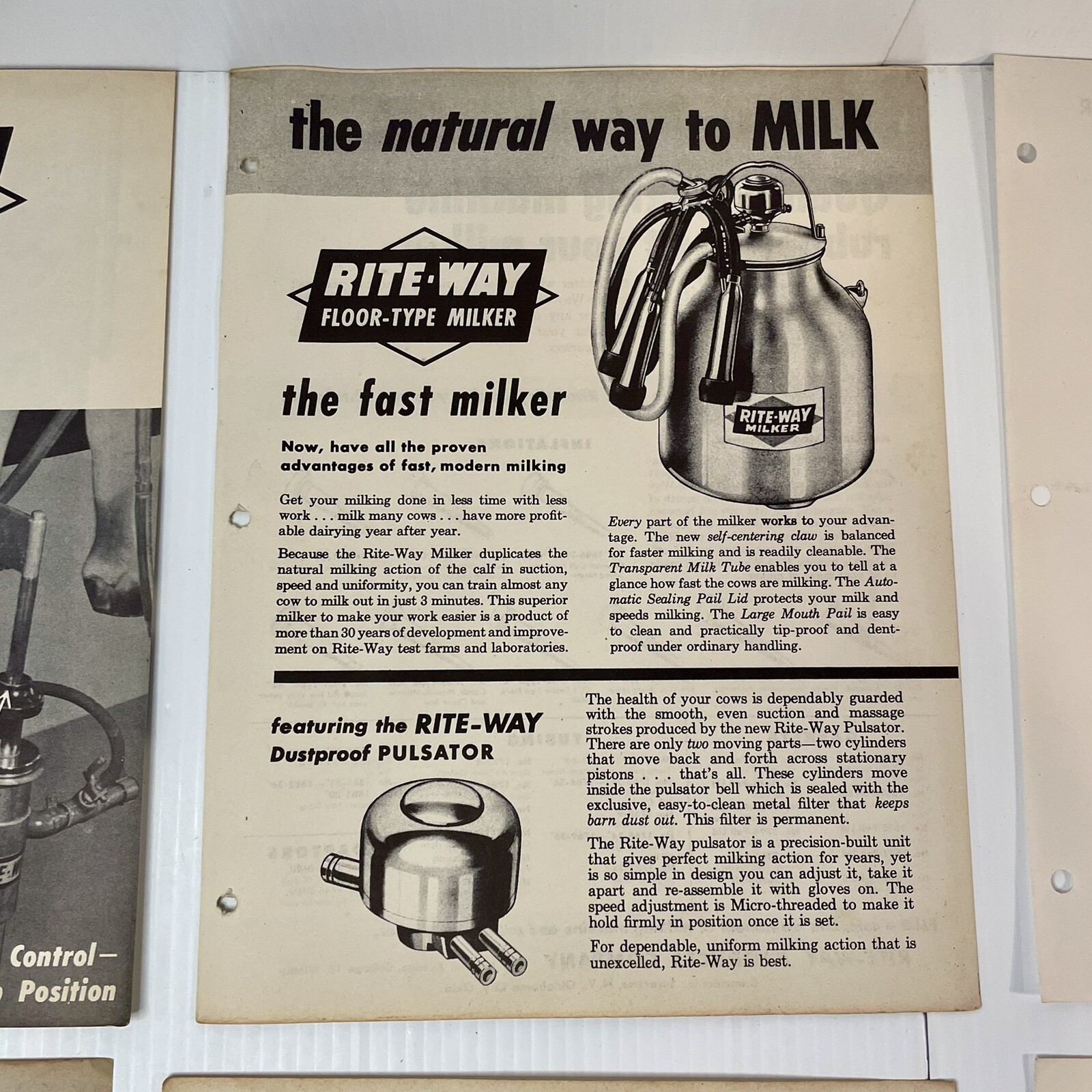 Rite-Way Dairy Farm Equipment Salesman Ads Memos Pamphlets 1950s lot 27 pieces