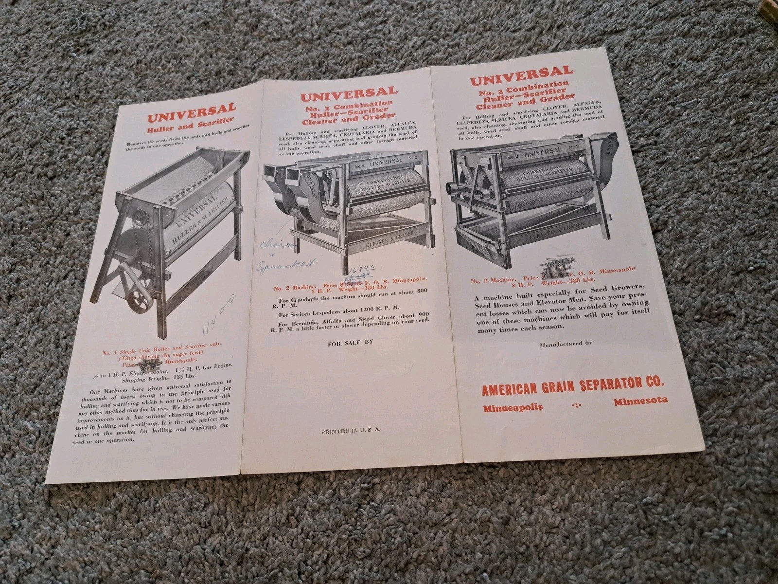 Vintage Sales Brochure American Grain Separator Company Huller Cleaner Graders