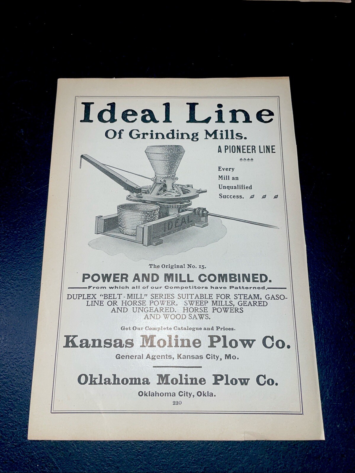 ORIGINAL 1907 Ideal Grinding Mills Farm Implement Advertising