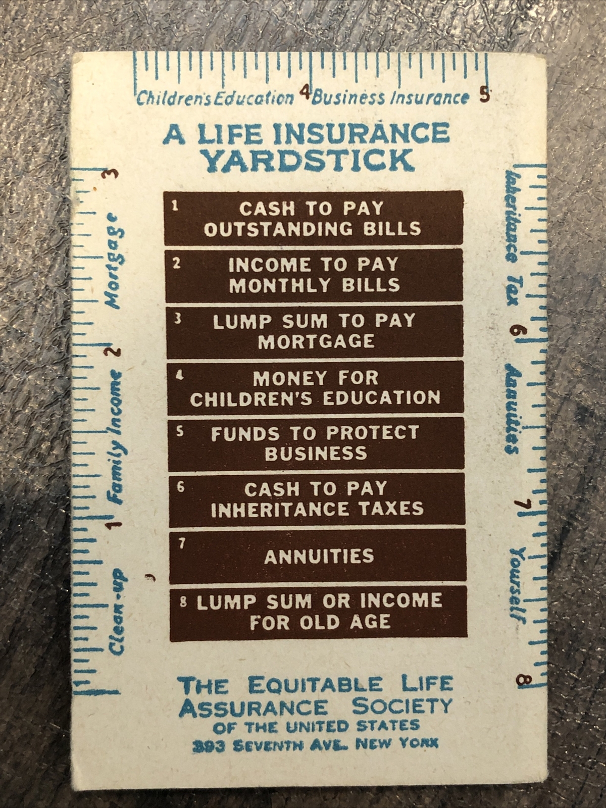Equitable Handy Memory Jogger Korbholz Life Assurance Society Stockton CA insure