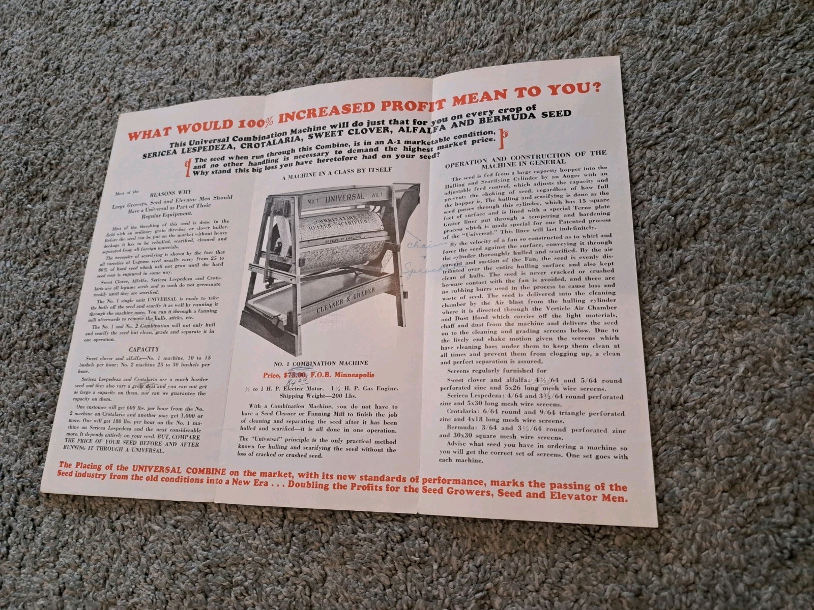 Vintage Sales Brochure American Grain Separator Company Huller Cleaner Graders