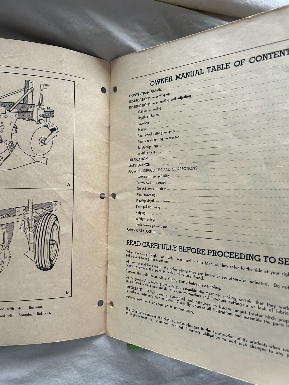 Vintage Cockshutt Farm Equipment 280 Rear Mounted Tractor Plow Owner Manual