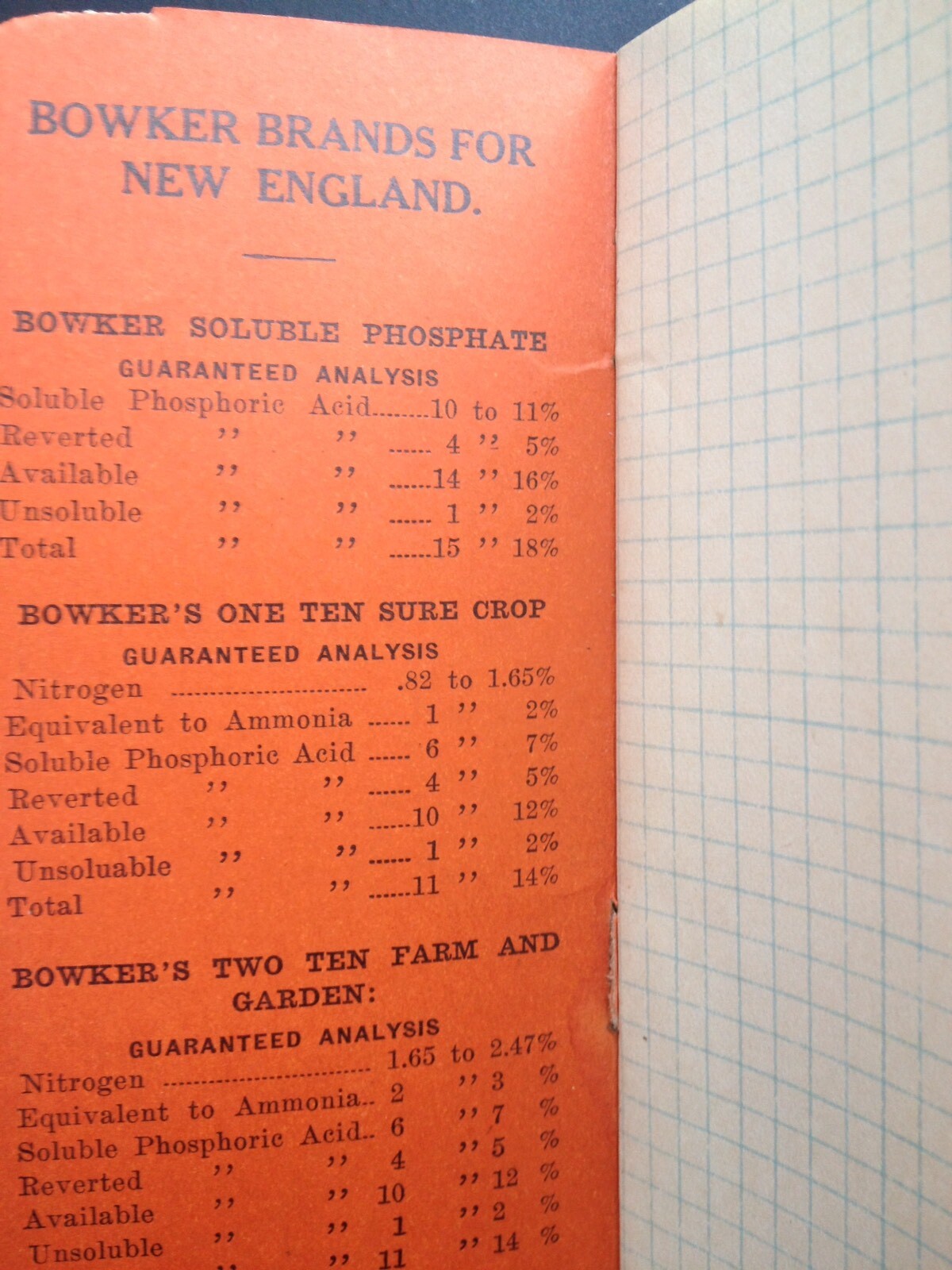 C.1923 BOWKER&rsquo;S FERTILIZERS HANDY POCKET NOTEBOOK, STOCKBRIDGE MANURES