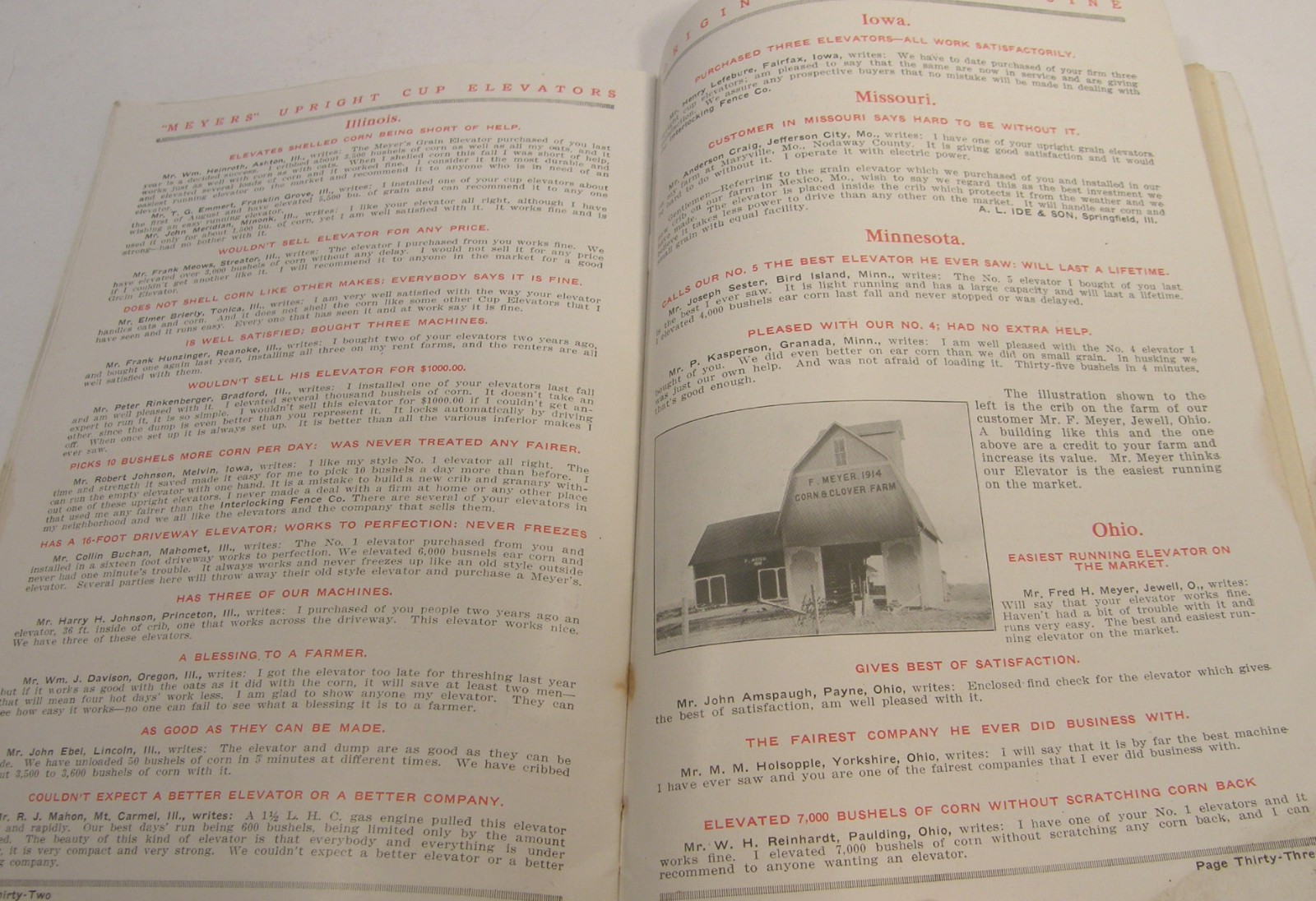 ANTIQUE c1915 ILLUSTRATED CATALOG MEYER FARM CUP ELEVATORS MORTON ILLINOIS