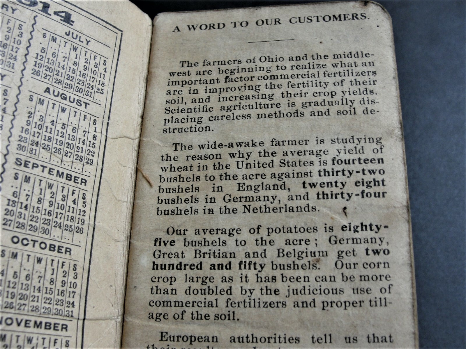 High Grade Fertilizers- The Independent Packers Fertilizing Co. 1914 Memo Book.
