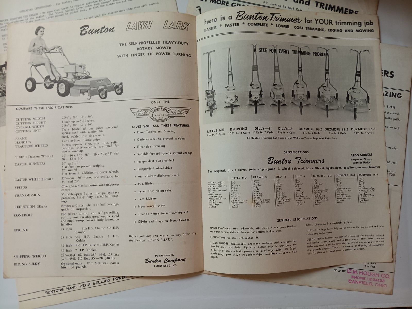 6 Bunton Lawn & Garden Mowers Brochure Lawn LARK, Fort Knox, Instructions