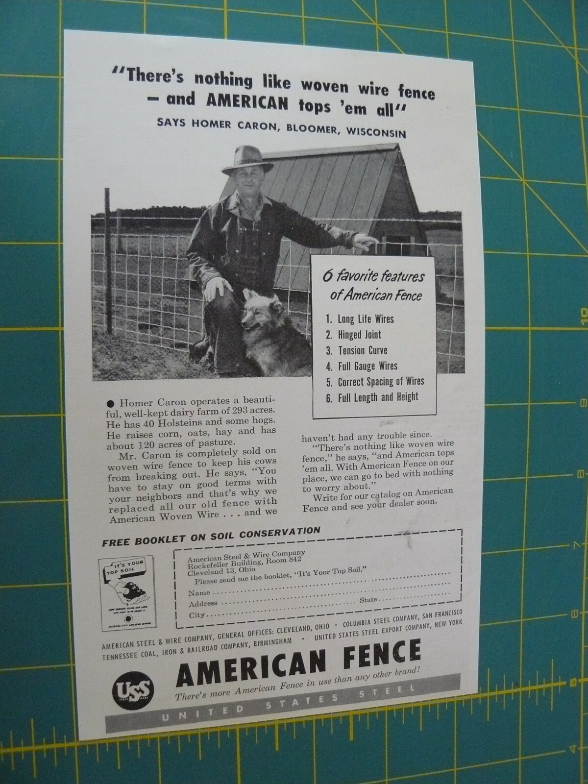 THE FARM QUARTERLY- SUMMER 1957 -AD- AMERICAN FENCE woven wire / Cleveland, OH