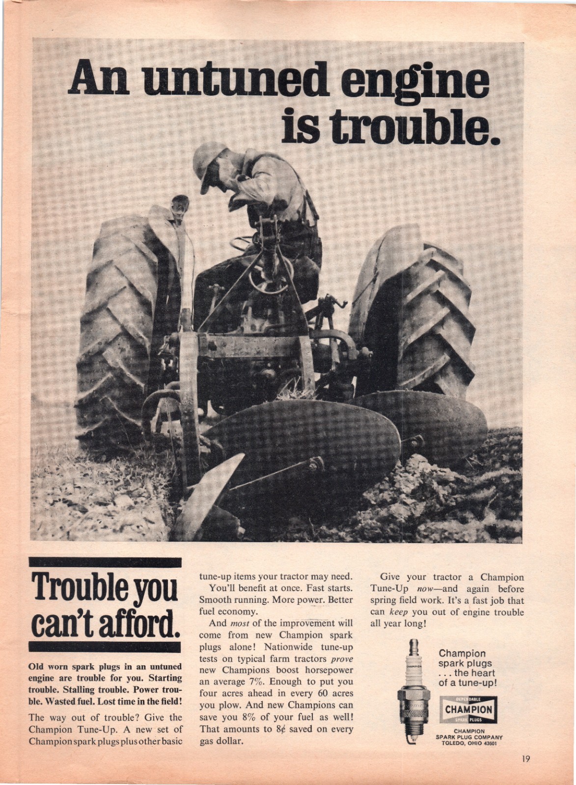 1969 Champion Spark Plugs Farm Tractor 60&rsquo;s Vintage Print Ad