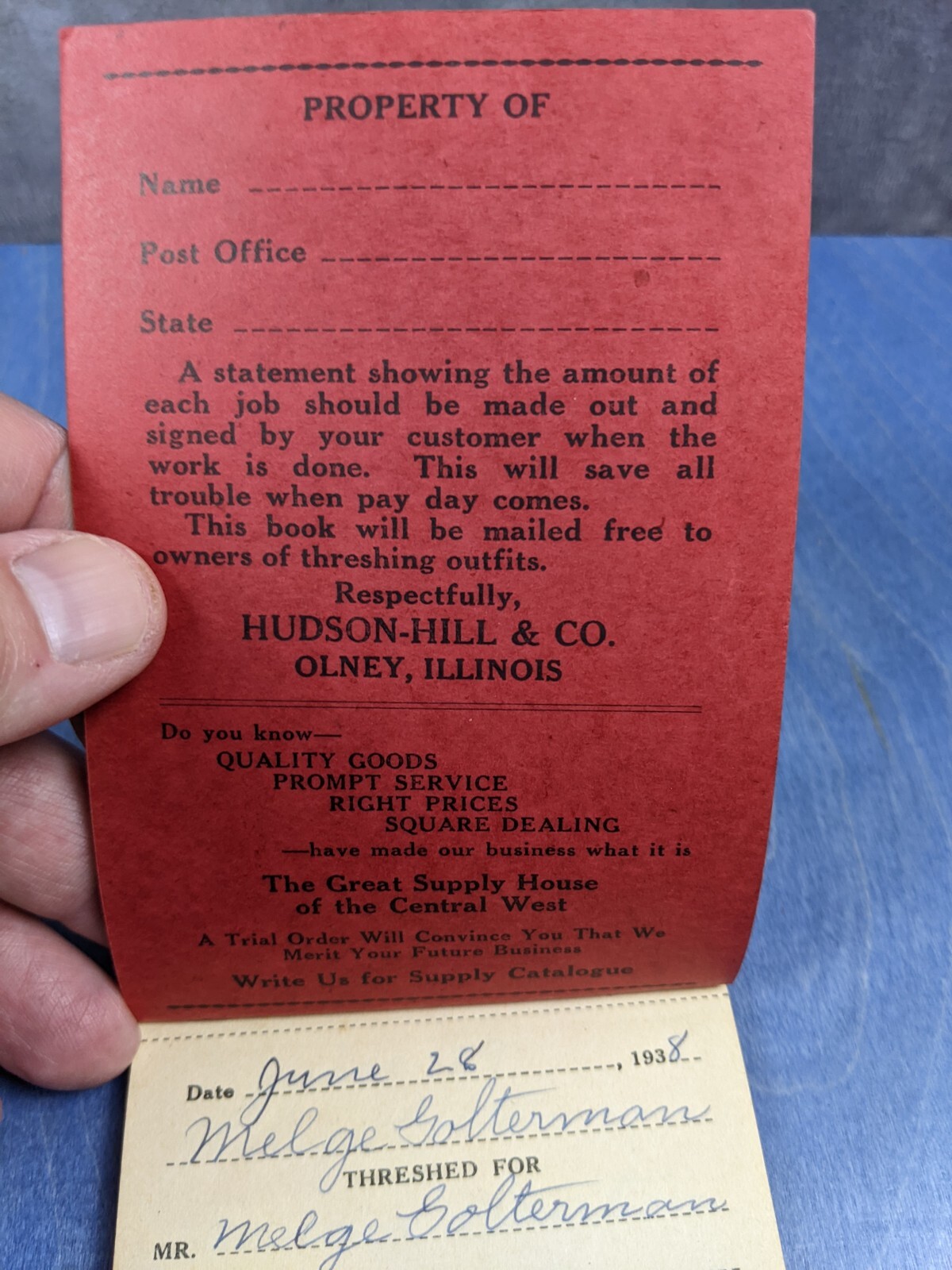 Hudson Hill & Co Black Canvas H-H Belt – Vintage 1938 Thresherman&rsquo;s Account Book