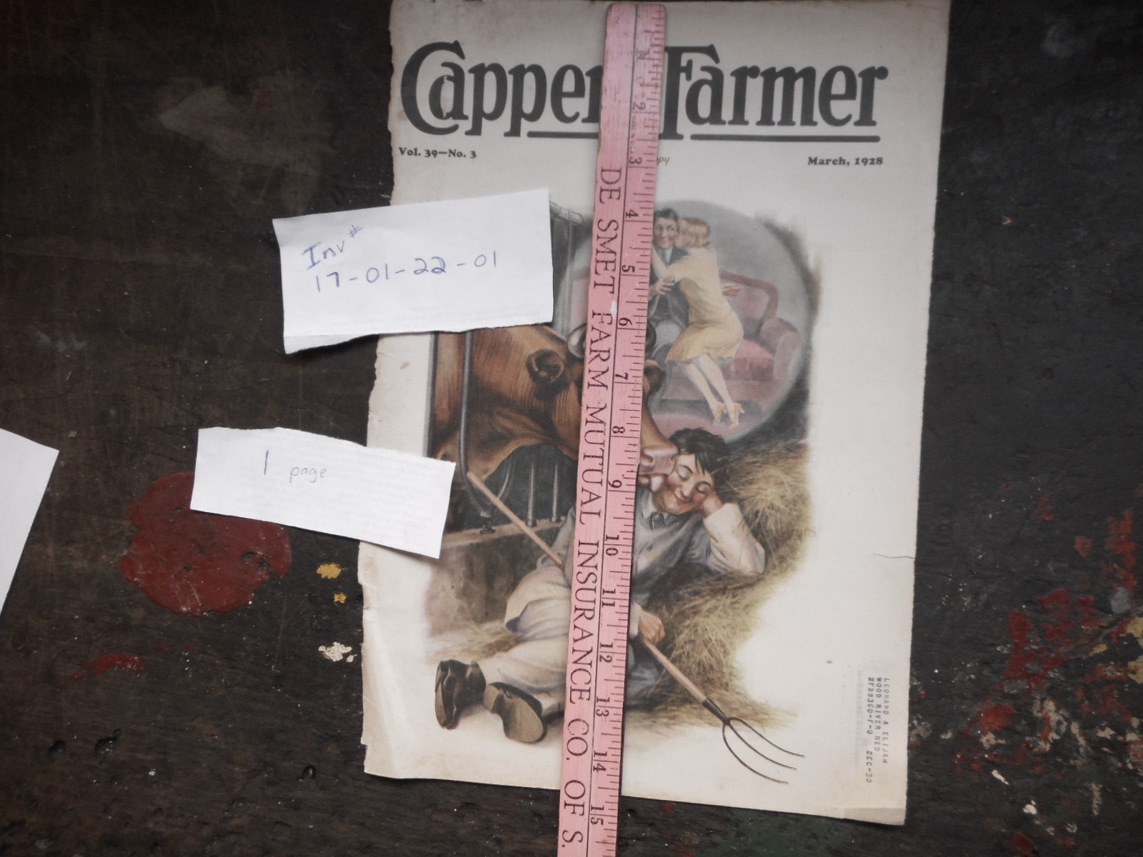 1928 CAPPER&rsquo;S FARMER Cover Only, Vintage picture musty, tattered Farmhouse Decor