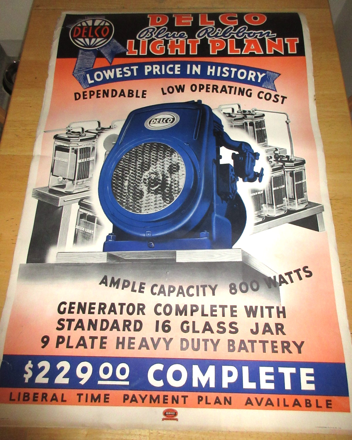 Delco « Blue Ribbon » Light Plant Poster, 38&Prime; X 25&Prime;, Circa 1935