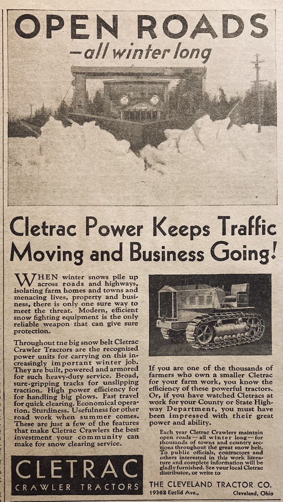 1931 AD.(XH58)~CLEVELAND TRACTOR CO. OHIO. CLETRAC TRACTOR CRAWLERS
