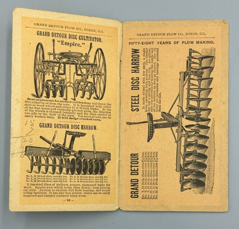 1895 GRAND DETOUR PLOW Co FARM Machinery Pocket Memo Ledger DIXON Illinois Adv