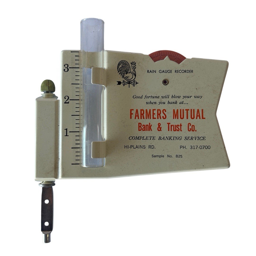 Vintage Morco Windy 825 Rain Gauge Recorder Farmers Mutual Bank Trust w Box